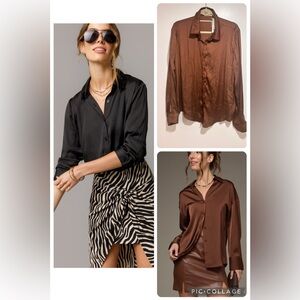 Francesca's Darlene Satin Button Down Top